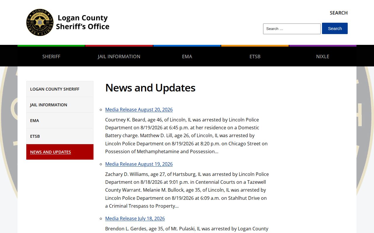 Logan County Sheriff news and updates archive for recent arrest releases