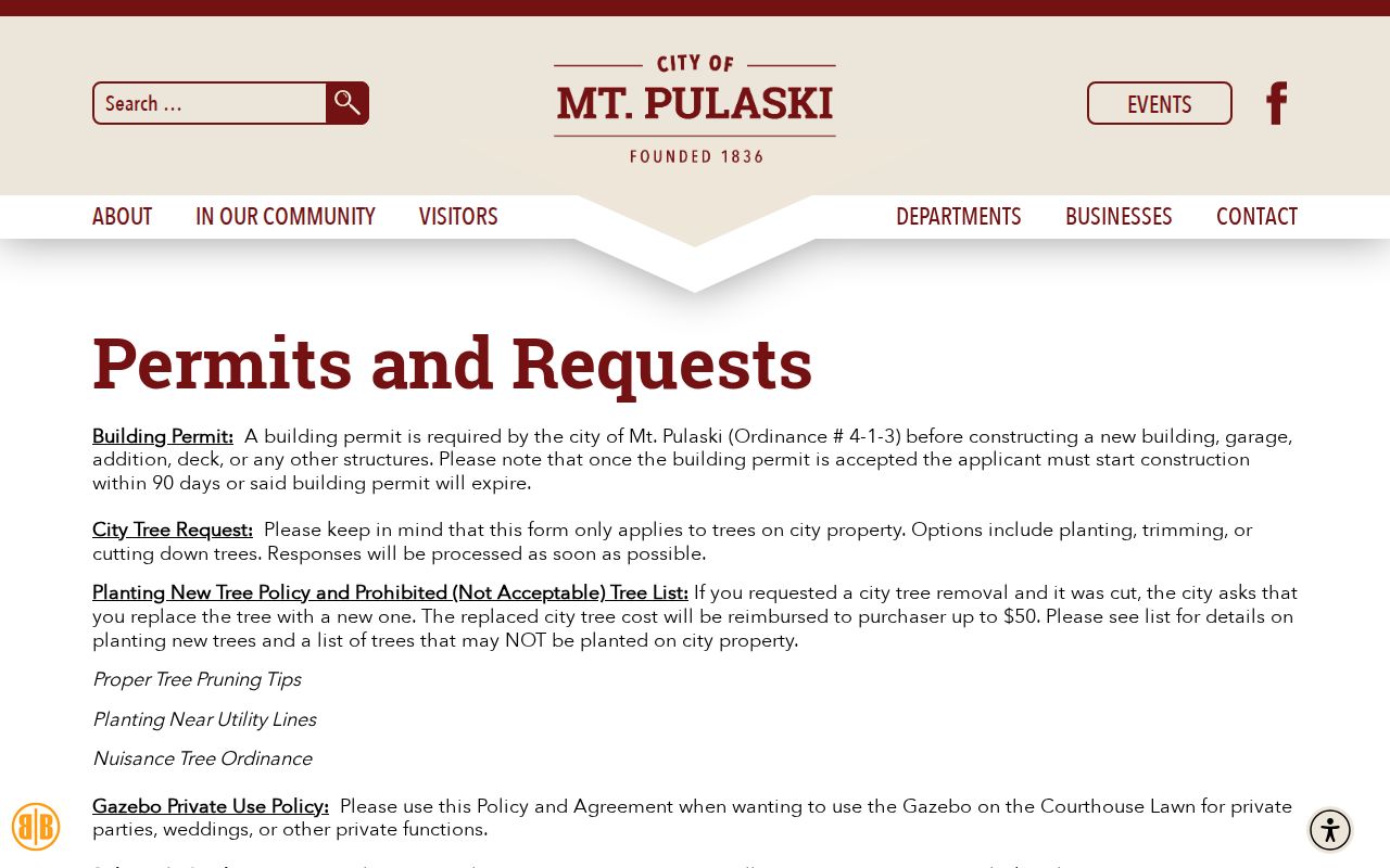 Mount Pulaski FOIA page for police arrest records and photos