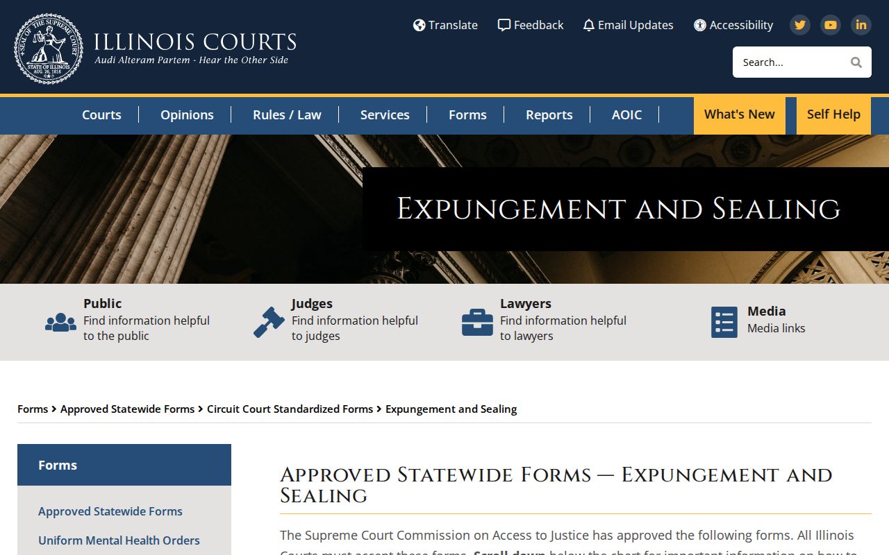 Illinois Courts expungement and sealing forms for Logan County record corrections