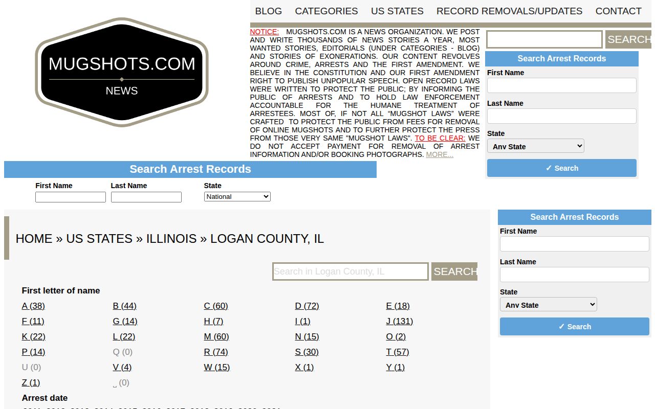 Historical Mugshots.com Logan County third-party source page